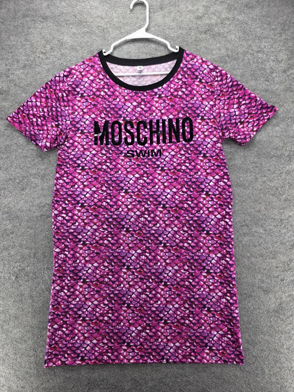 Moschino T-Shirt Tunic Womens M Pink Mermaid Scale Print Swim Graphic Jersey